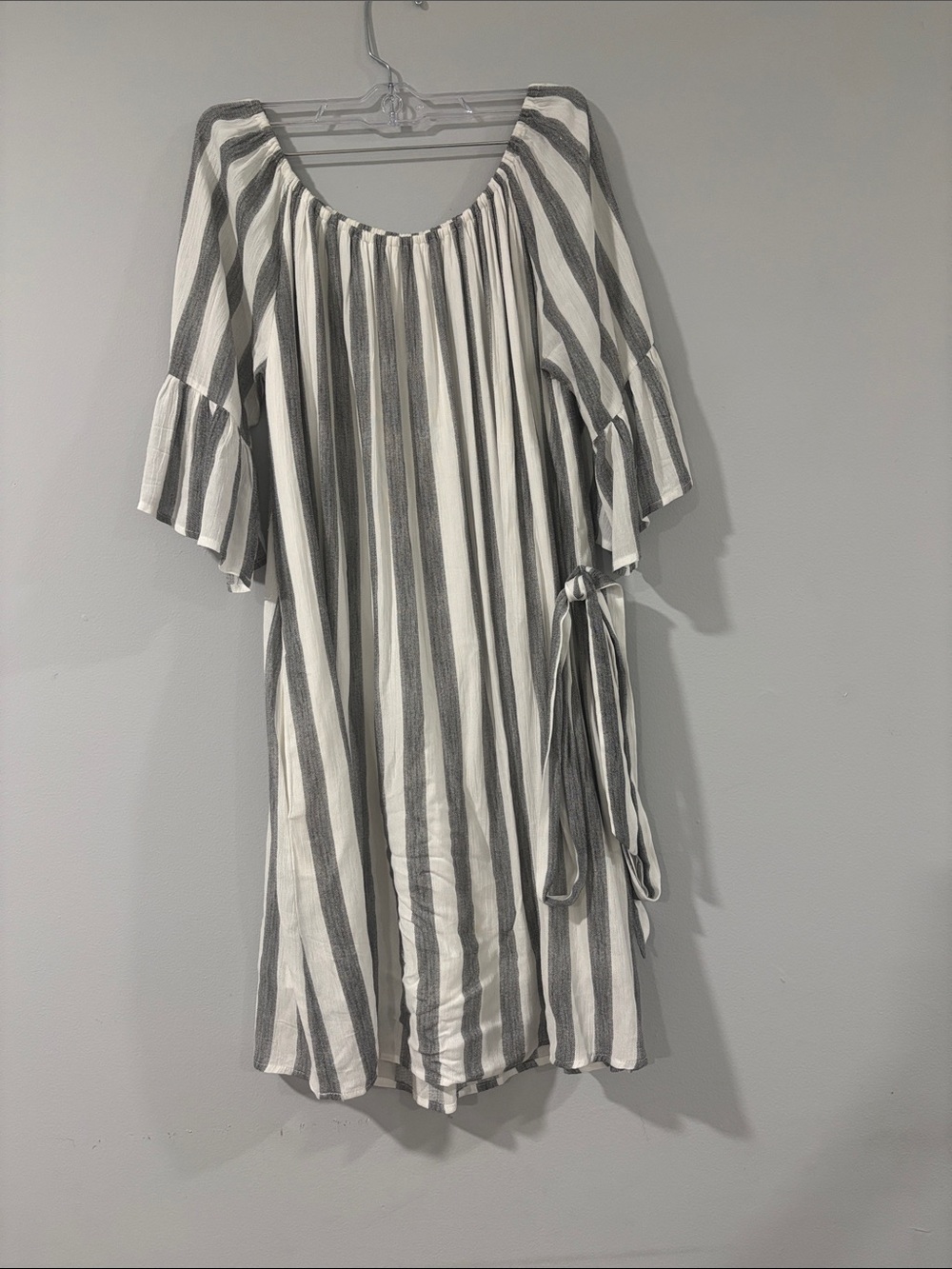 KORI AMERICA OFF -SHOULDER BELL SLEVES MINI BOHO DRESS SIZE/S WITH POCKETS